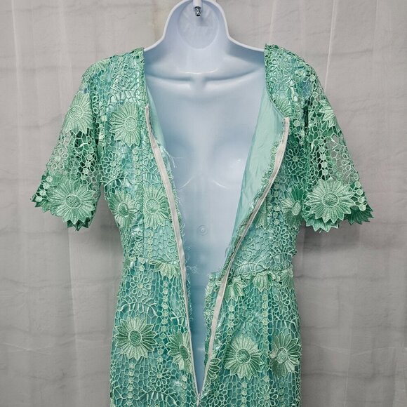 Handmade Seafoam Green Lace Crochet Floral Satin Formal Maxi formal Dress M/L - Picture 10 of 12